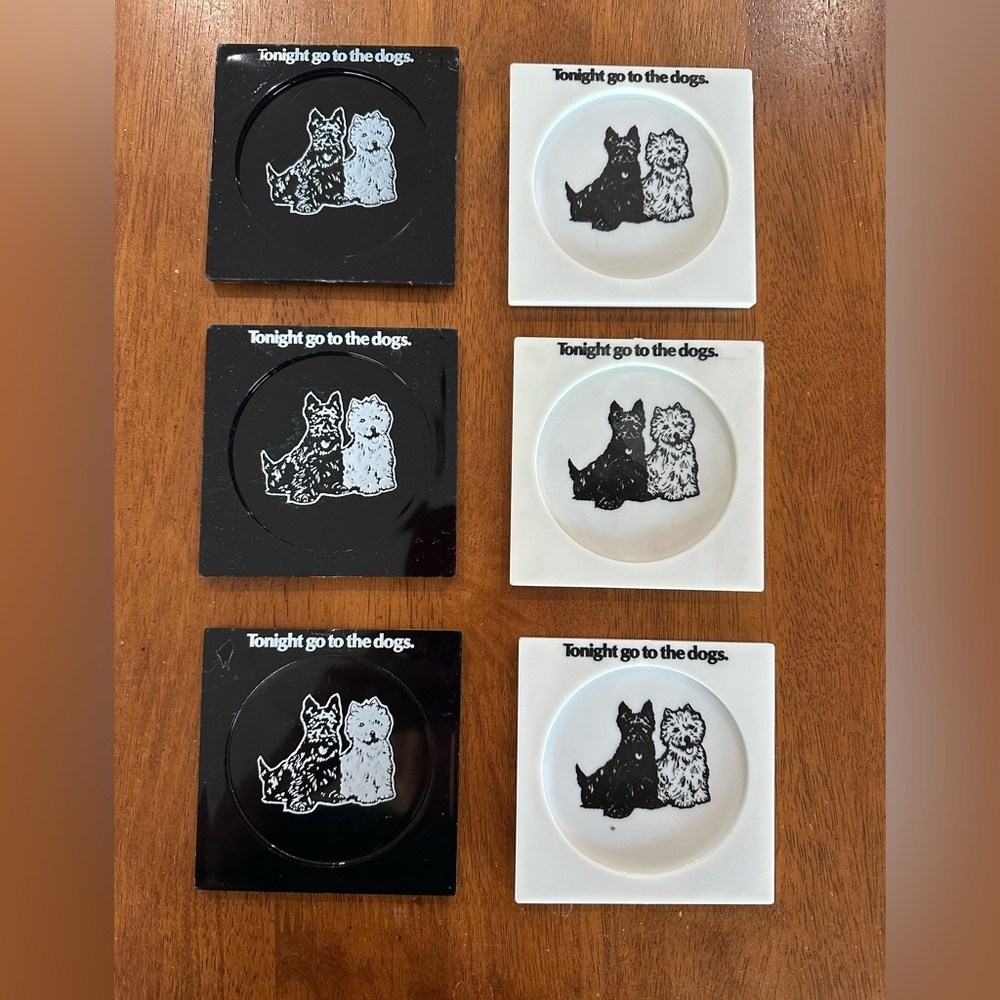 Vintage Black & White Scotch Whisky Scottie & Westie Dogs Coaster Set of 6